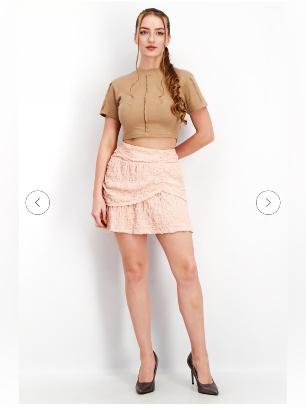 Vila Textured Layered Ruched Blush Pink Mini Skirt